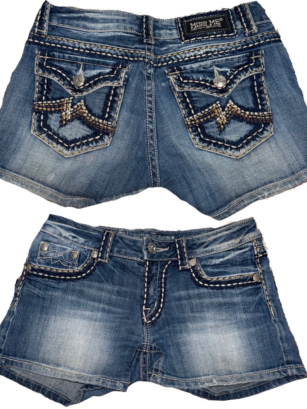 Miss Me Blue Distressed Embellished Denim Shorts